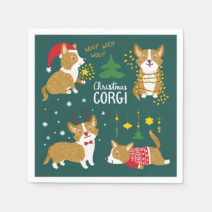 Serviette En Papier Corgi de Noël   Woof Woof Woof