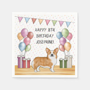 Serviette En Papier Corgi gallois de Pembroke rouge Joyeux anniversair