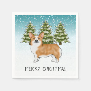 Serviette En Papier Corgi gallois Pembroke rouge Noël d'hiver bleu