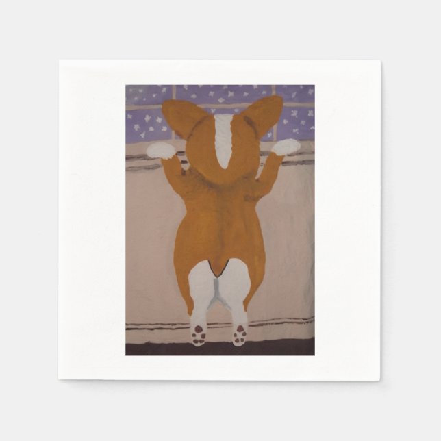 Serviette En Papier Corgi regardant par la fenêtre (Devant)