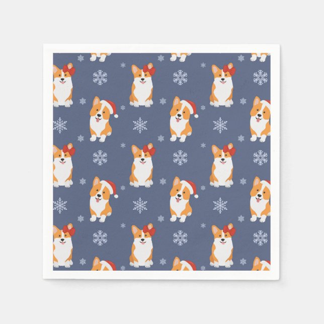Serviette En Papier Corgis à Santa Hats et Snowflakes Motif (Devant)