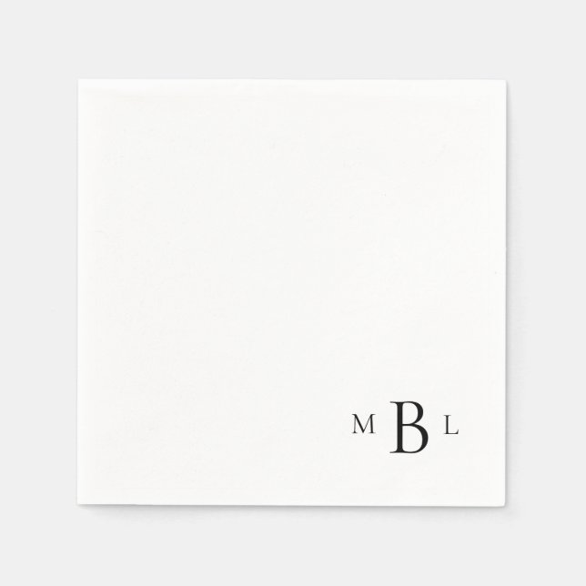 Serviette En Papier Corner Black Monogram Simple Cocktail Napkins (Devant)
