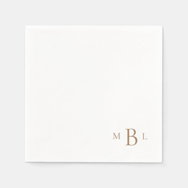 Serviette En Papier Corner Gold Monogram Simple Cocktail Napkins (Devant)