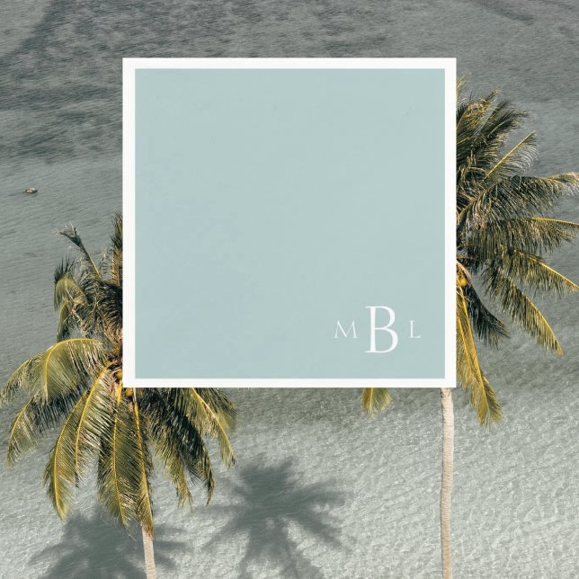 Serviette En Papier Corner Monogram Simple Moderne Seafoam Cocktail (Créateur téléchargé)