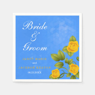 Serviette En Papier Cornflower Blue et Marigold Yellow Rose Mariage