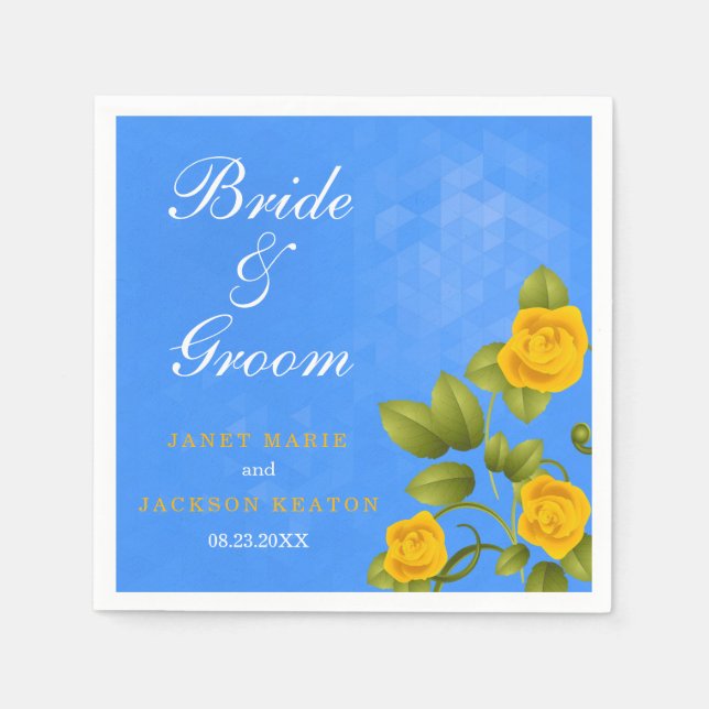 Serviette En Papier Cornflower Blue et Marigold Yellow Rose Mariage (Devant)