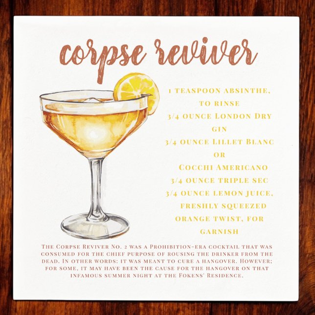 Serviette En Papier Corpse Reviver Cocktail Drink Recette Carte (Créateur téléchargé)