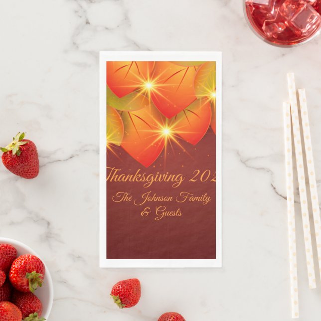 Serviette En Papier Correspondance Thankgiving Orange Leaf Nom année (En situation)