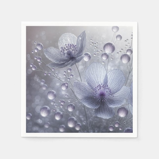 Serviette En Papier Cosmos Violet et Gouttes de Rosée (Devant)