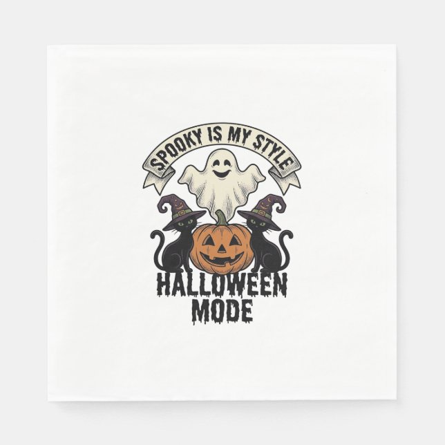 Serviette En Papier Costume de fantôme d'Halloween Chat de citrouille  (Devant)