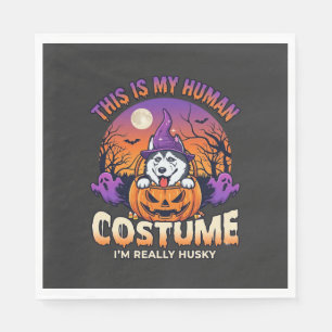 Serviette En Papier Costume Humain Husky Citrouille Halloween Fantômes