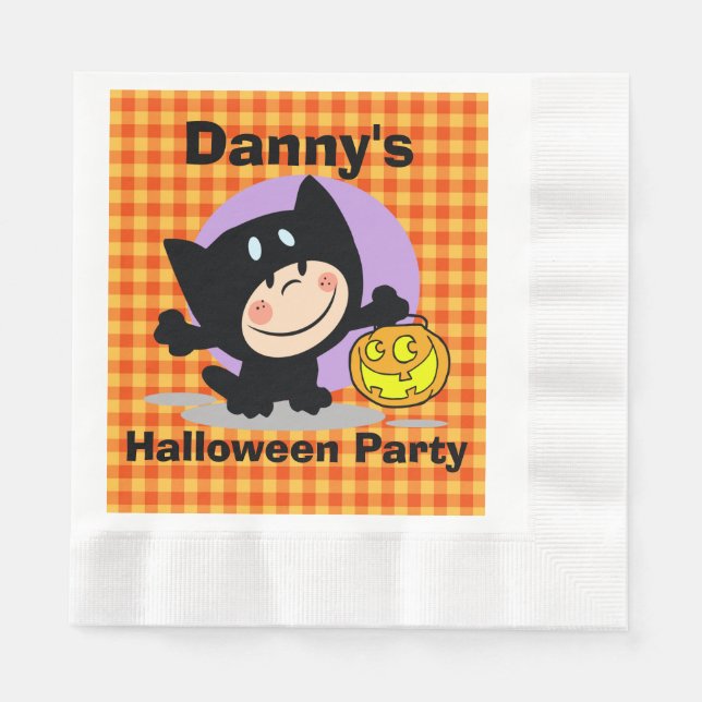 Serviette En Papier Costume LittleBoyin avec Citrouille OrangeGingham  (Devant)