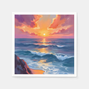 Serviette En Papier Côte Dorée Peinture Aquarelle du Coucher de Sole