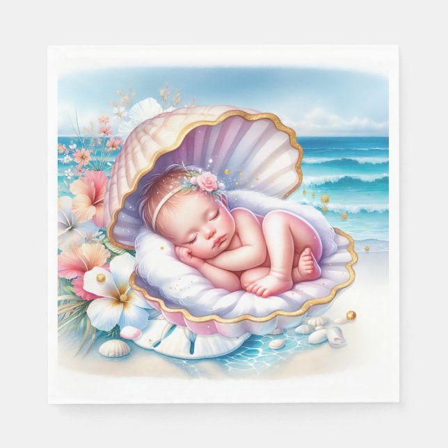 Serviette En Papier Côté mer Fille de la mer Baby shower Océan Thème (Devant)