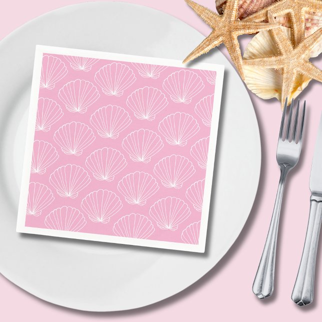 Serviette En Papier Coteau de coquillage rose de l'océan (Pink scallop seashell paper napkin, perfect for summer bbq's at the beach or parties & celebrations.)