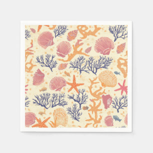 Serviette En Papier Côtière rustique - Coquillages, Poissons étoilés,