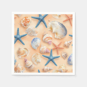 Serviette En Papier Côtière rustique - Coquillages, Poissons étoilés,