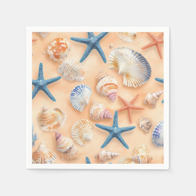 Serviette En Papier Côtière rustique - Coquillages, Poissons étoilés,  (Devant)
