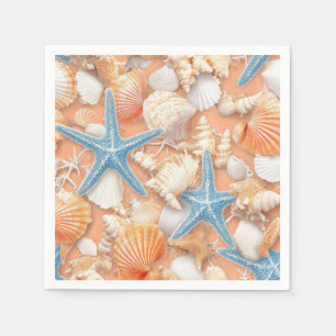 Serviette En Papier Côtière rustique - Coquillages, Poissons étoilés, 