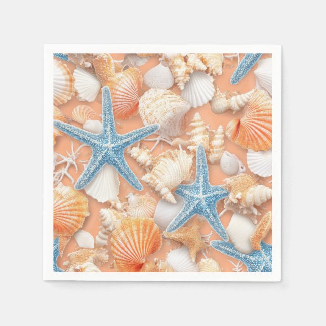 Serviette En Papier Côtière rustique - Coquillages, Poissons étoilés,  (Devant)