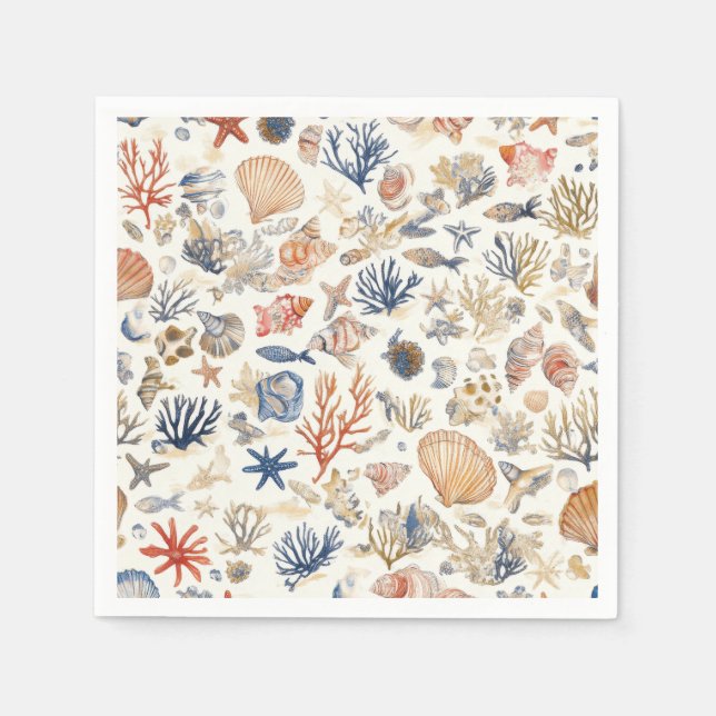 Serviette En Papier Côtière rustique - Coquillages, Starfish, Reef (12 (Devant)