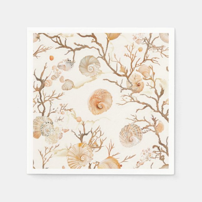 Serviette En Papier Côtière rustique - Coquillages, Starfish, Reef (14 (Devant)