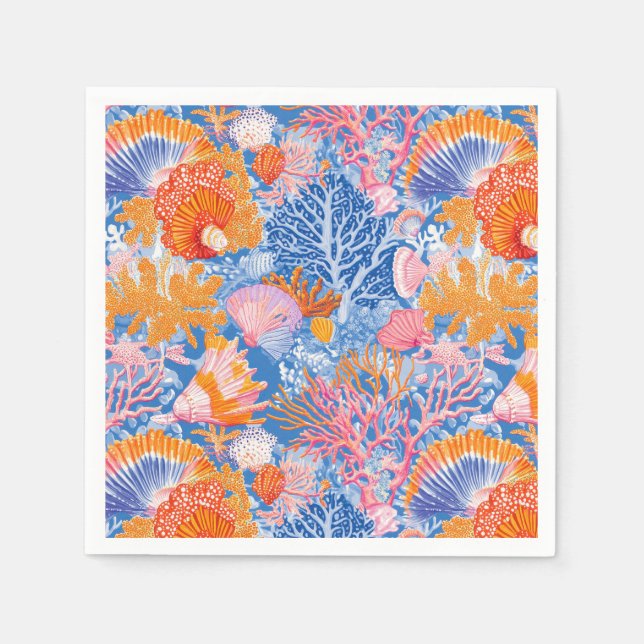 Serviette En Papier Côtière rustique - Coquillages, Starfish, Reef (19 (Devant)