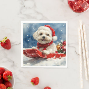 Serviette En Papier Coton De Tulear dans Luge Laissez-le neiger Noël