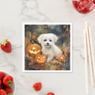Serviette En Papier Coton De Tulear Halloween Avec Peur Citrouille
