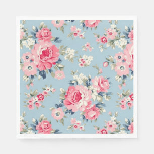 Serviette En Papier Cottage Roses roses sur Arrière - plan bleu