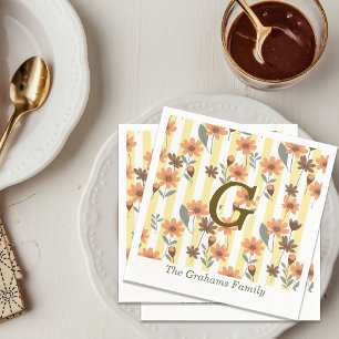 Serviette En Papier Cottagecore Automne Flore Rayures Personnalisées M