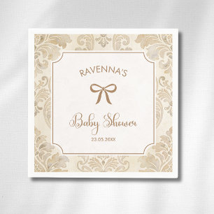 Serviette En Papier Cottagecore Vintage Marron Doré Baby Shower