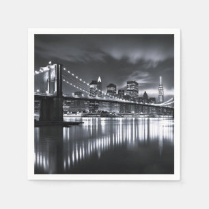 Serviette En Papier Coucher de New York Pont de Brooklyn Monochrome Nu