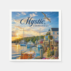 Serviette En Papier Coucher de soleil dans le port de Mystic, Connecti