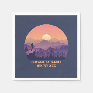 Serviette En Papier Coucher de soleil de montagne vintage violet jaune