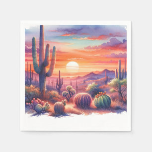 Serviette En Papier Coucher de soleil désert aquarelle mariage sud-oue