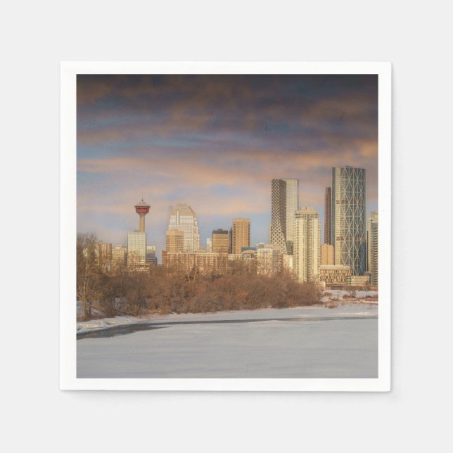 Serviette En Papier Coucher De Soleil D'Hiver À Calgary Skyline (Devant)