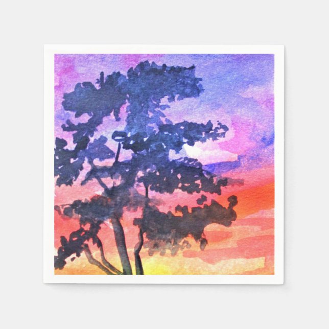 Serviette En Papier Coucher de soleil Dream paysage aquarelle art (Devant)