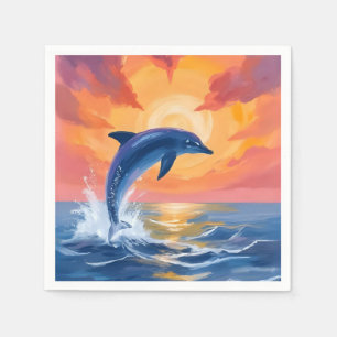 Serviette En Papier Coucher de soleil Saut de dauphin Aquarelle Océan 