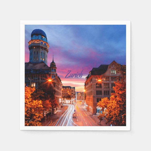 Serviette En Papier Coucher de soleil suisse de Zurich (Devant)
