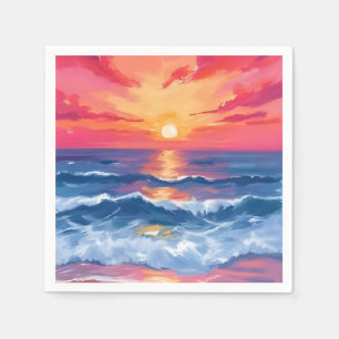 Serviette En Papier Coucher de soleil sur la côte fuchsia Aquarelle
