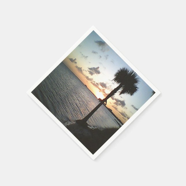 Serviette En Papier Coucher De Soleil Sur La Plage (Coin)