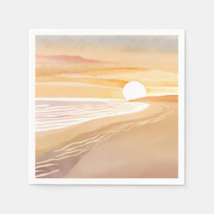 Serviette En Papier Coucher de soleil sur la plage aquarelle   Beau ja