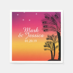 Serviette En Papier Coucher de soleil sur la plage d'arbre tropical om
