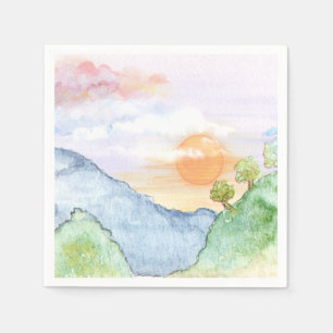 Serviette En Papier Coucher de soleil sur les montagnes et les arbres