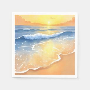 Serviette En Papier Coucher de soleil sur les vagues de l'océan Aqua