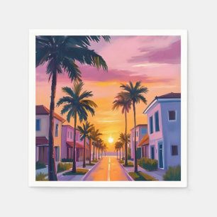 Serviette En Papier Coucher de soleil sur Miami Beach Aquarelle de l