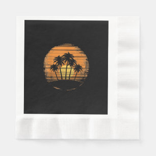 Serviette En Papier Coucher de soleil sur palmier rétro été plage vint