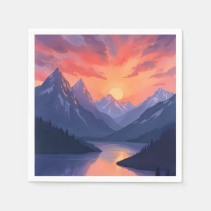 Serviette En Papier Coucher de soleil sur une chaîne de montagnes   Pa