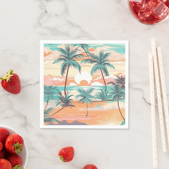 Serviette En Papier Coucher de soleil sur une plage tropicale (En situation)